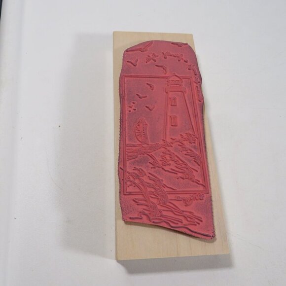 D. Morgan LARGE Rubber Stamp Wood Backed Lighthouse "A Friendly Light" - Picture 2 of 8